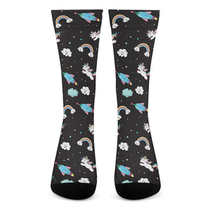 Star Space Unicorn Pattern Print Crew Socks