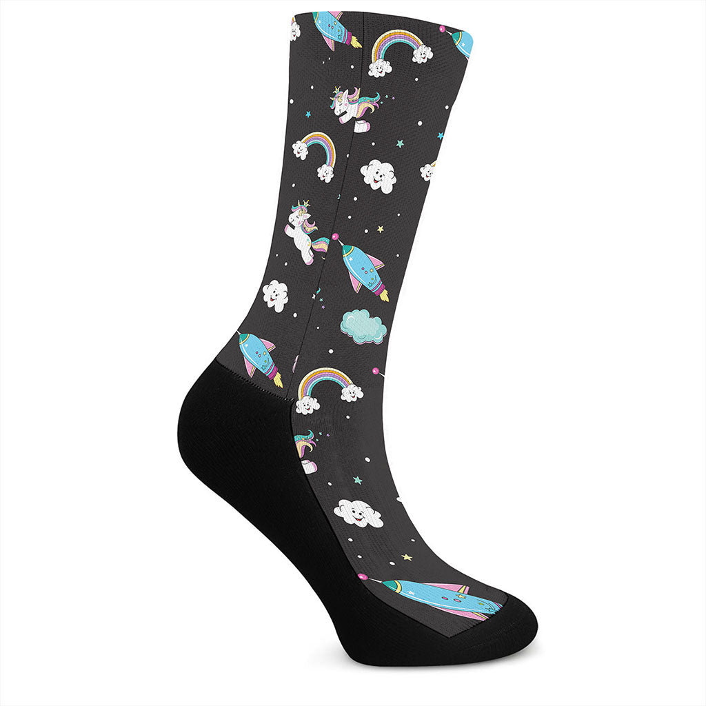 Star Space Unicorn Pattern Print Crew Socks