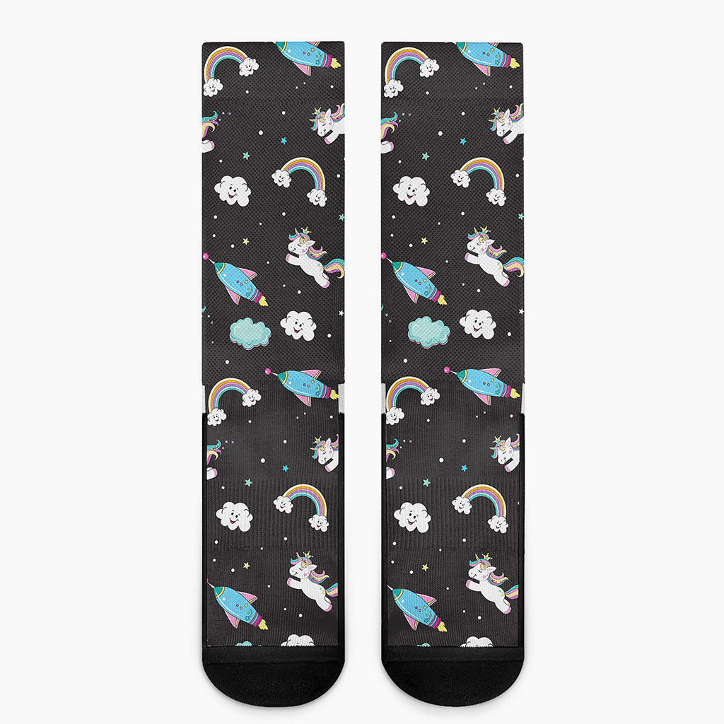 Star Space Unicorn Pattern Print Crew Socks