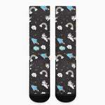 Star Space Unicorn Pattern Print Crew Socks