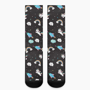 Star Space Unicorn Pattern Print Crew Socks