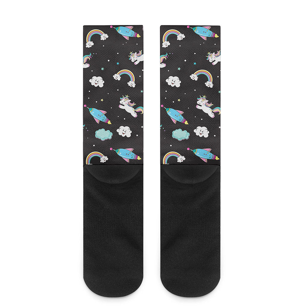 Star Space Unicorn Pattern Print Crew Socks