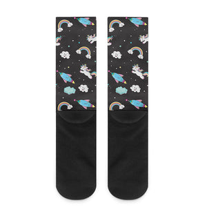 Star Space Unicorn Pattern Print Crew Socks