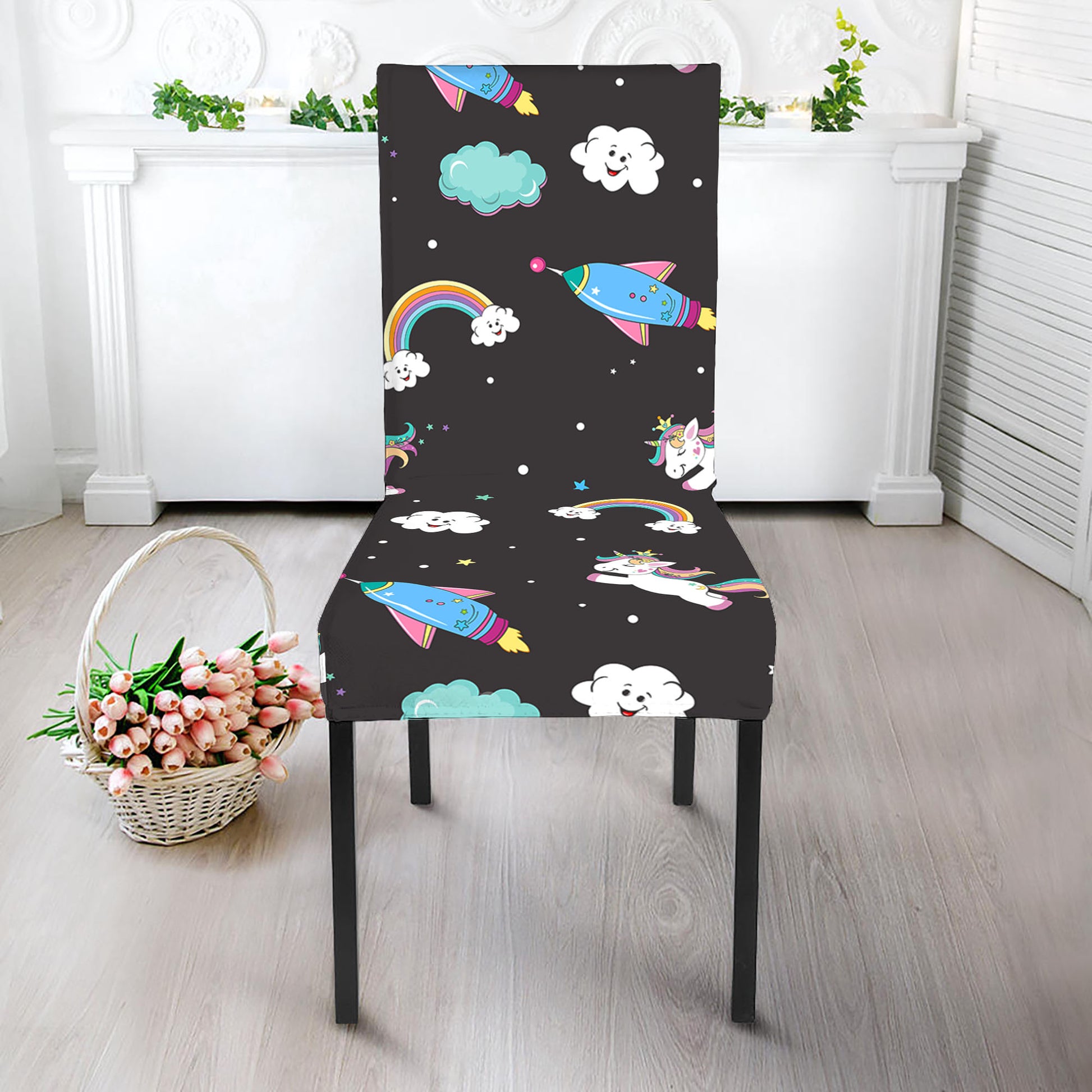 Star Space Unicorn Pattern Print Dining Chair Slipcover