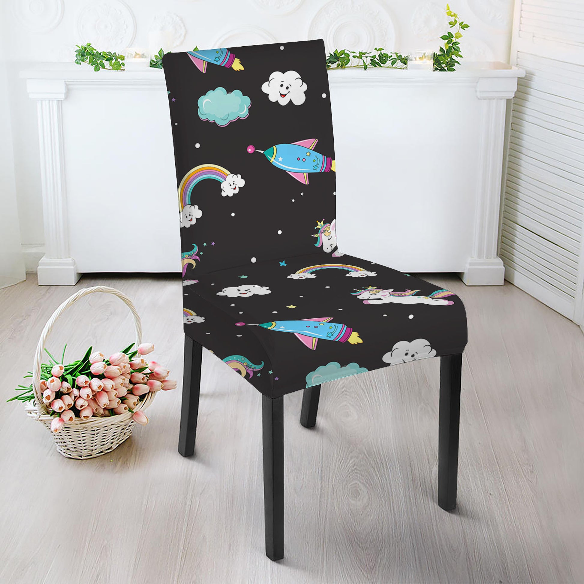 Star Space Unicorn Pattern Print Dining Chair Slipcover