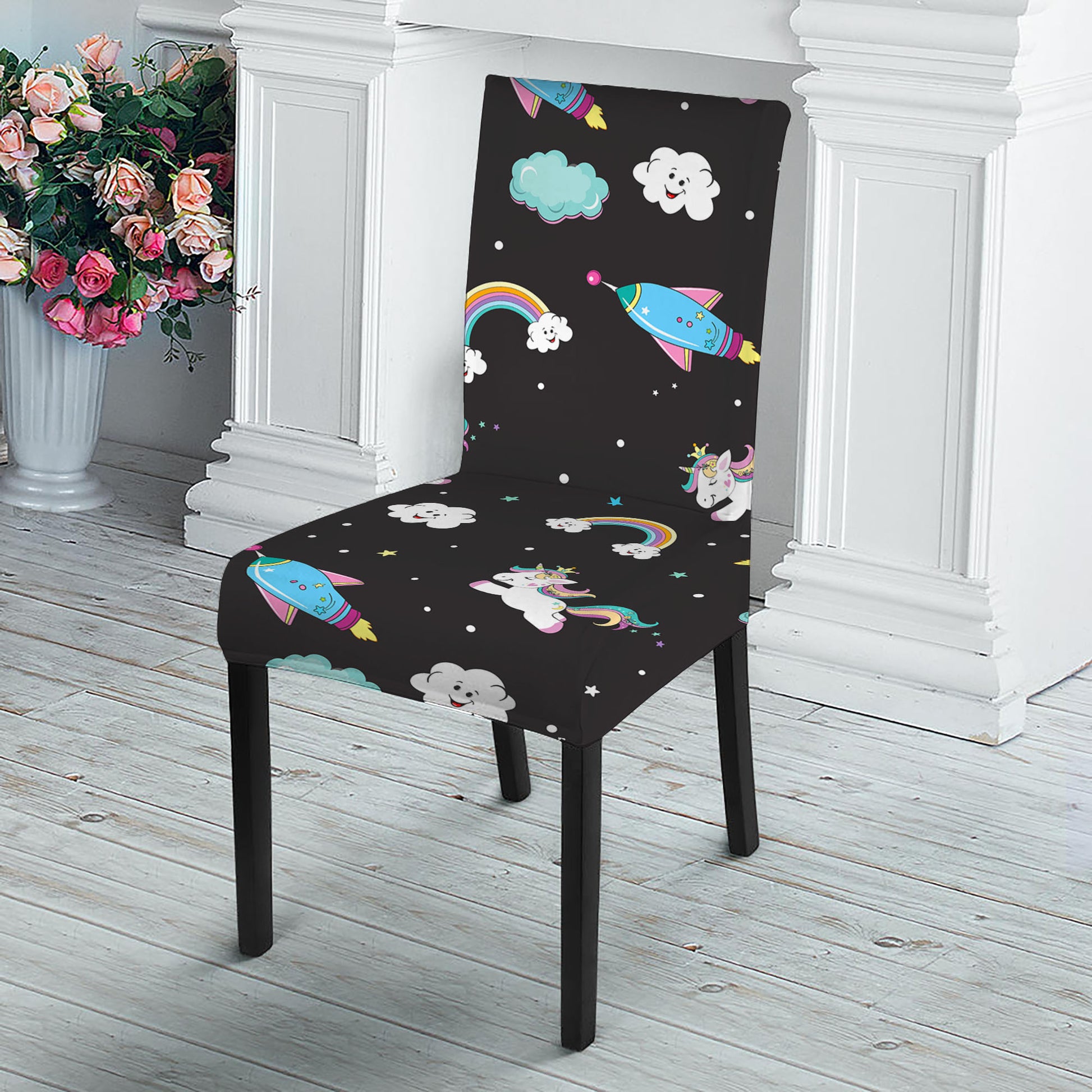 Star Space Unicorn Pattern Print Dining Chair Slipcover