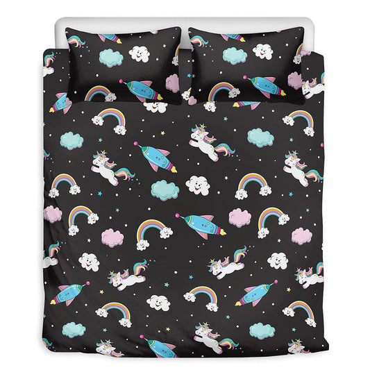Star Space Unicorn Pattern Print Duvet Cover Bedding Set