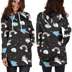 Star Space Unicorn Pattern Print Hoodie Dress GearFrost