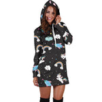 Star Space Unicorn Pattern Print Hoodie Dress GearFrost