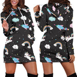 Star Space Unicorn Pattern Print Hoodie Dress GearFrost