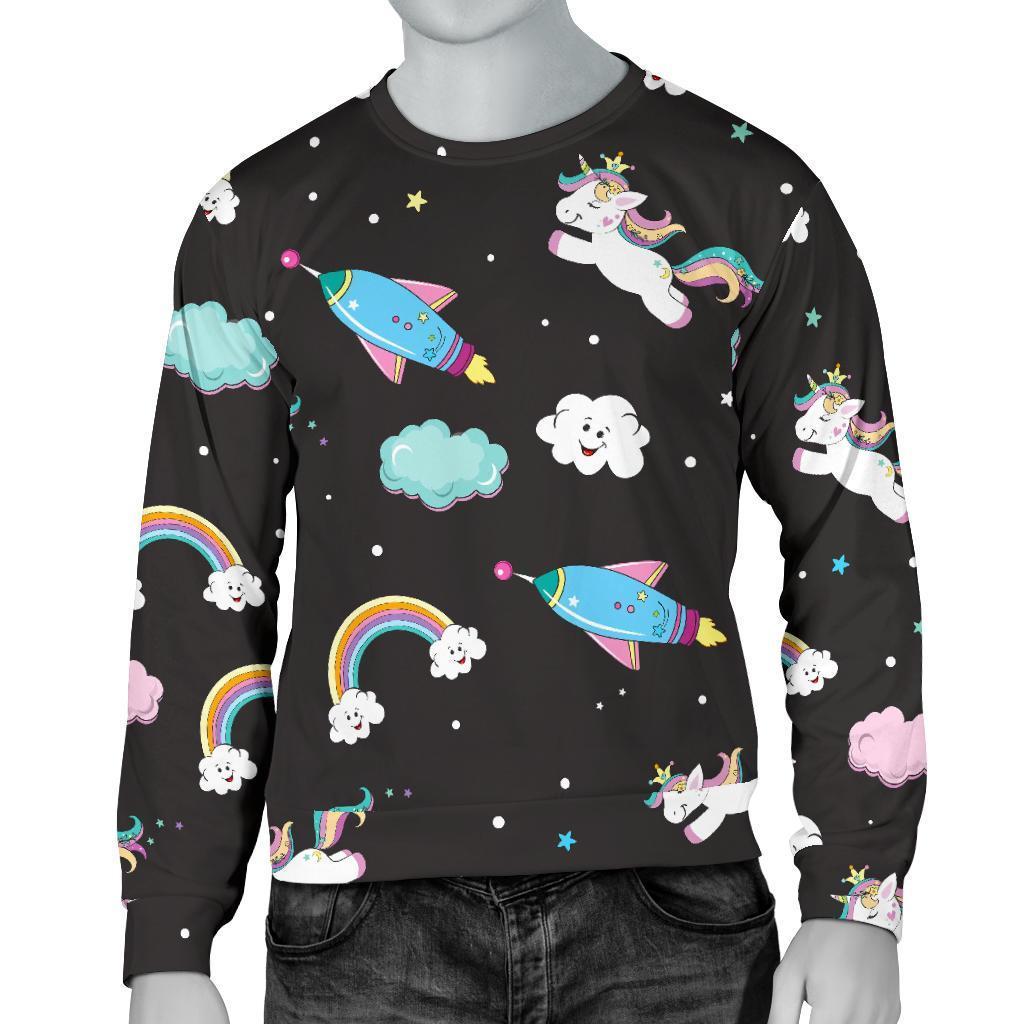Star Space Unicorn Pattern Print Men's Crewneck Sweatshirt GearFrost