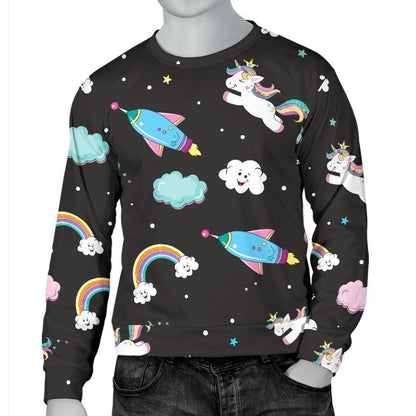 Star Space Unicorn Pattern Print Men's Crewneck Sweatshirt GearFrost