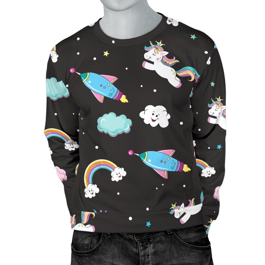Star Space Unicorn Pattern Print Men's Crewneck Sweatshirt GearFrost