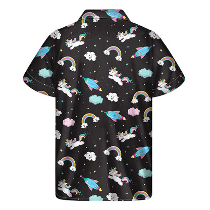Star Space Unicorn Pattern Print Men's Short Sleeve Shirt