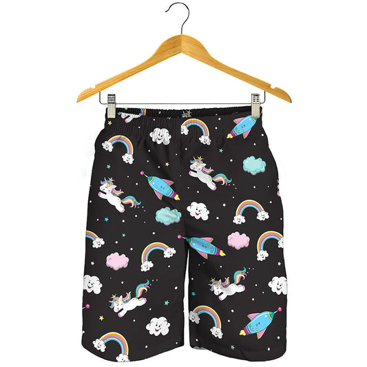 Star Space Unicorn Pattern Print Men's Shorts