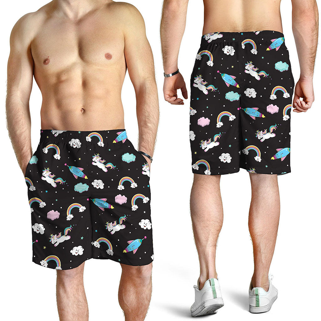 Star Space Unicorn Pattern Print Men's Shorts