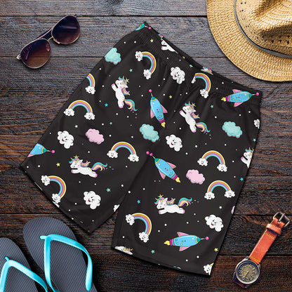 Star Space Unicorn Pattern Print Men's Shorts