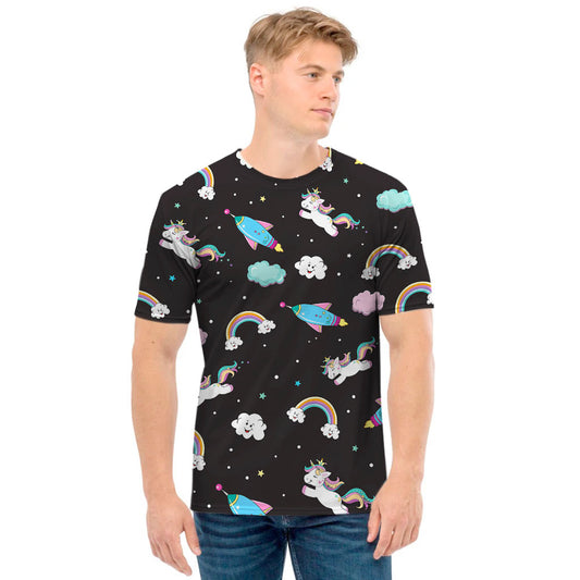 Star Space Unicorn Pattern Print Men's T-Shirt