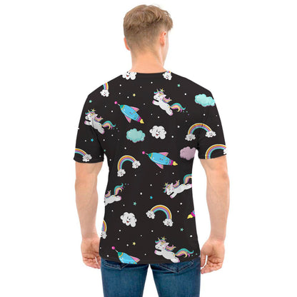 Star Space Unicorn Pattern Print Men's T-Shirt