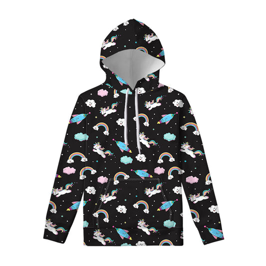 Star Space Unicorn Pattern Print Pullover Hoodie