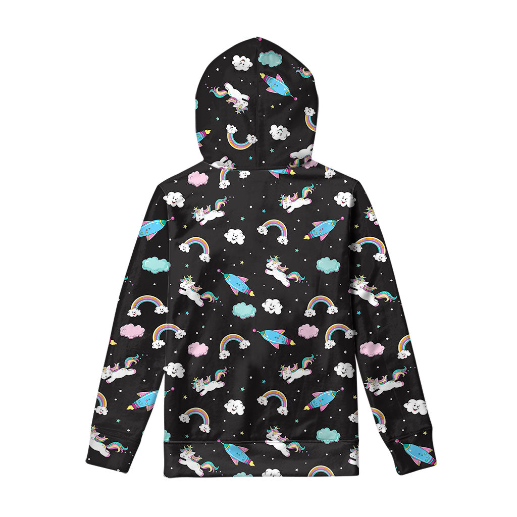 Star Space Unicorn Pattern Print Pullover Hoodie