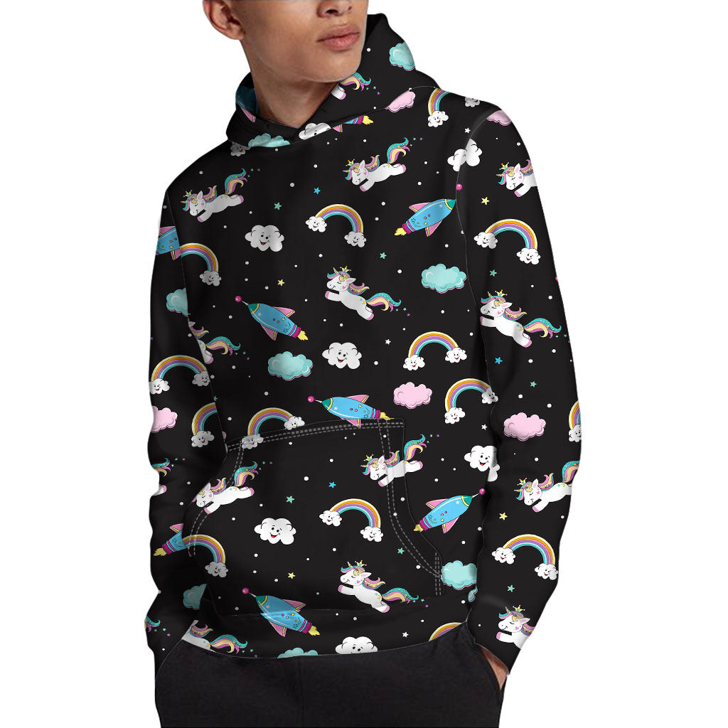 Star Space Unicorn Pattern Print Pullover Hoodie
