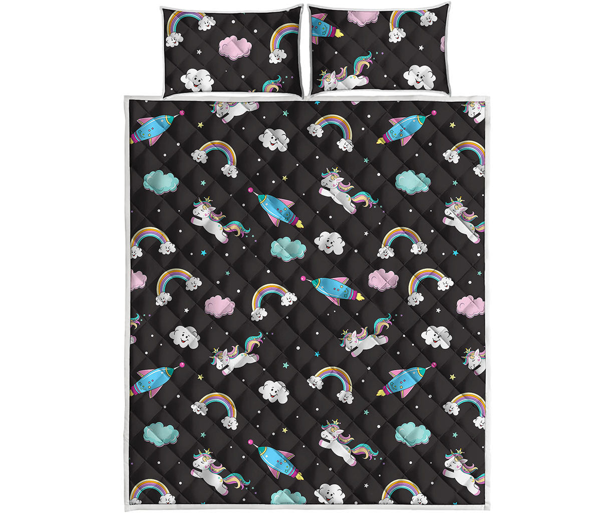 Star Space Unicorn Pattern Print Quilt Bed Set