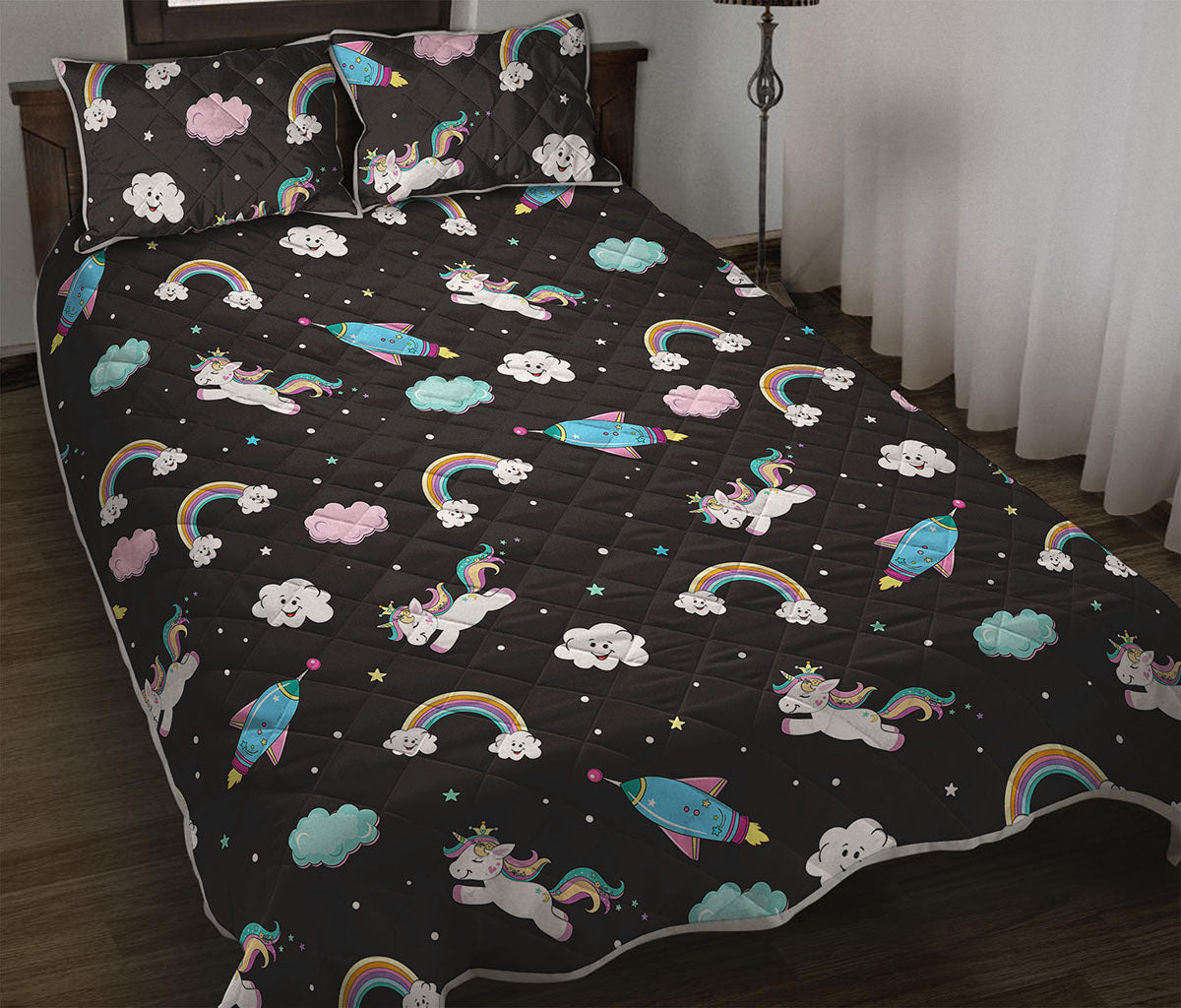 Star Space Unicorn Pattern Print Quilt Bed Set