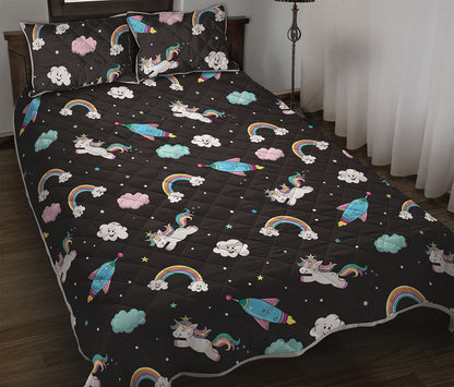 Star Space Unicorn Pattern Print Quilt Bed Set