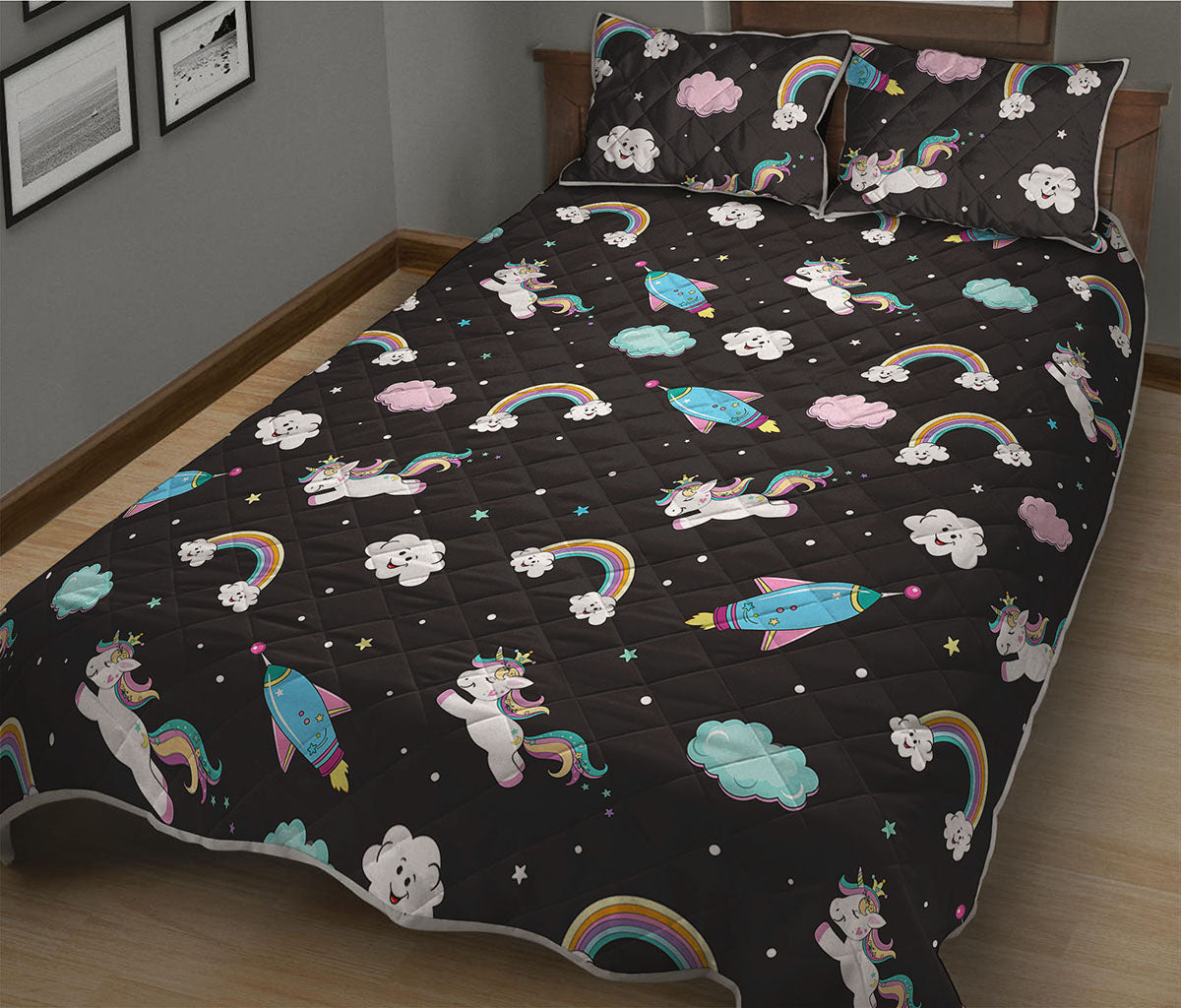 Star Space Unicorn Pattern Print Quilt Bed Set