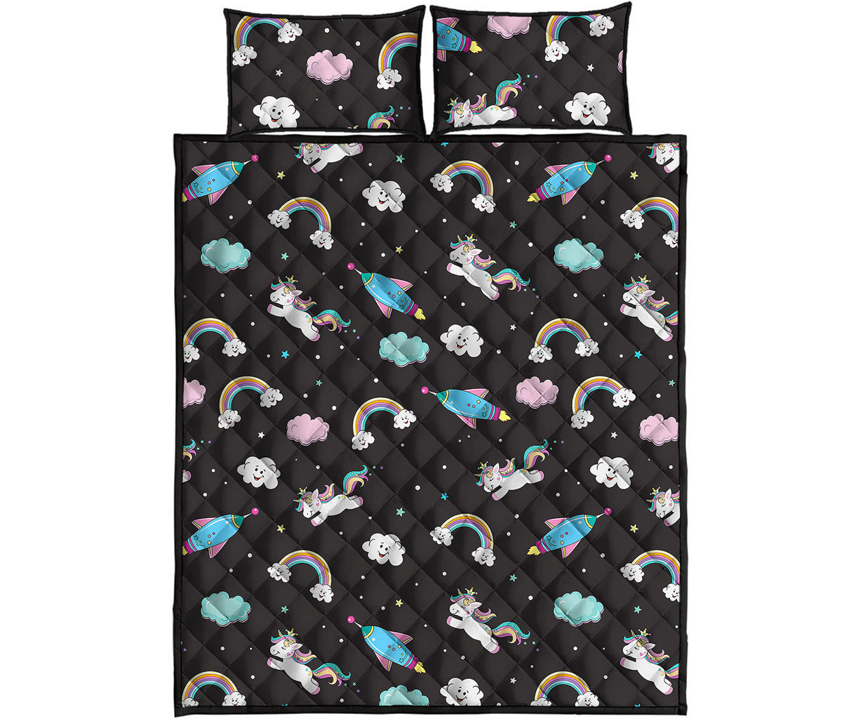 Star Space Unicorn Pattern Print Quilt Bed Set
