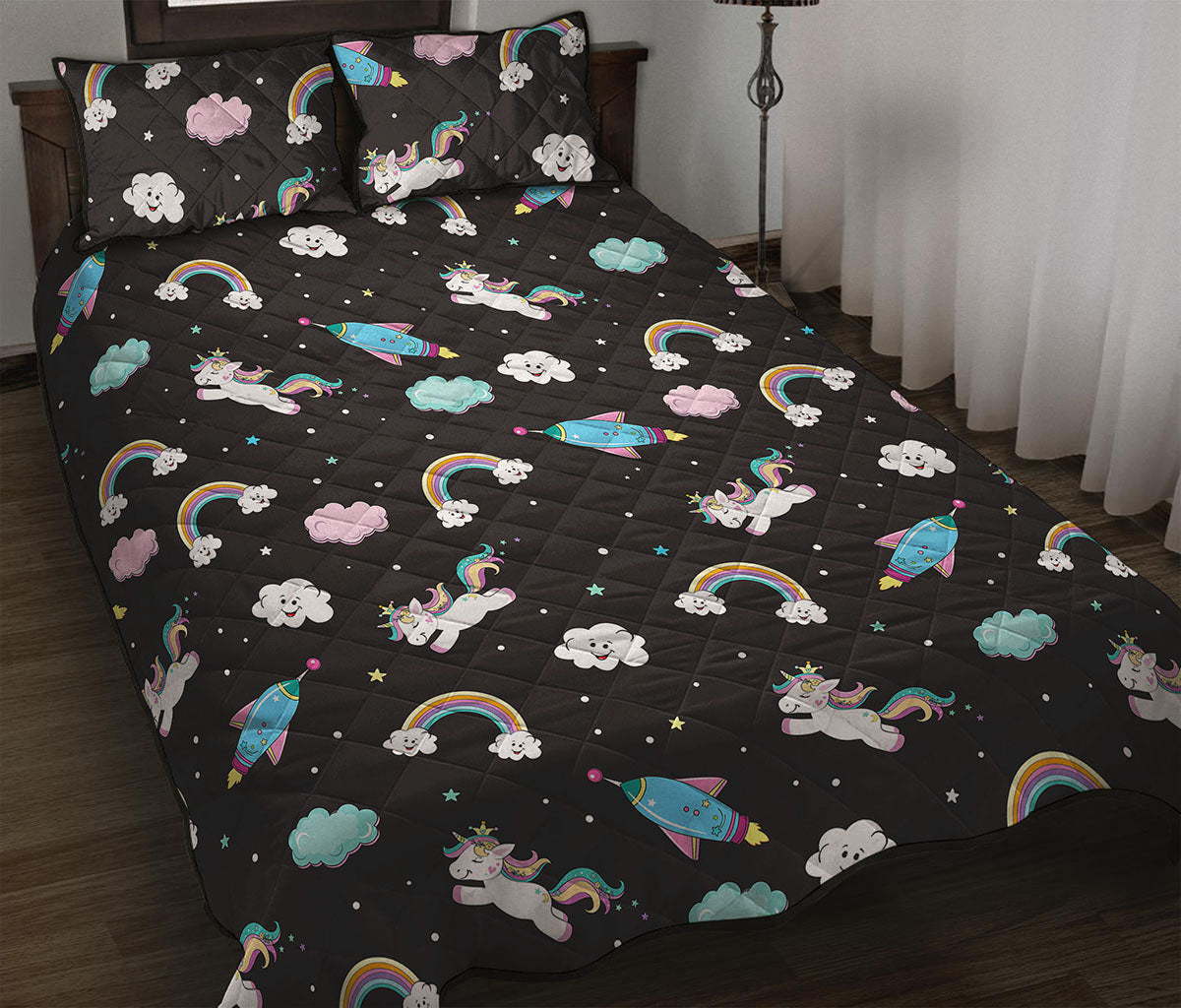 Star Space Unicorn Pattern Print Quilt Bed Set