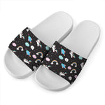 Star Space Unicorn Pattern Print White Slide Sandals