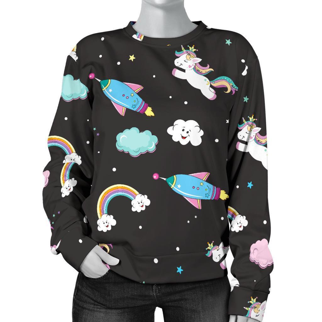 Star Space Unicorn Pattern Print Women's Crewneck Sweatshirt GearFrost