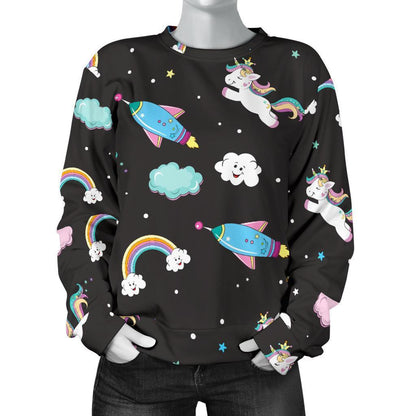 Star Space Unicorn Pattern Print Women's Crewneck Sweatshirt GearFrost