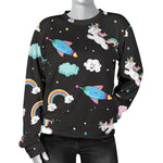 Star Space Unicorn Pattern Print Women's Crewneck Sweatshirt GearFrost