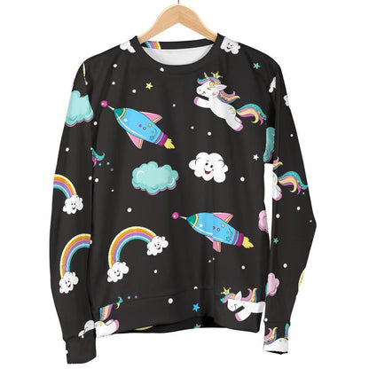Star Space Unicorn Pattern Print Women's Crewneck Sweatshirt GearFrost