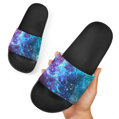 Starfield Nebula Galaxy Space Print Black Slide Sandals