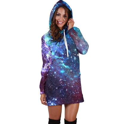 Starfield Nebula Galaxy Space Print Hoodie Dress GearFrost