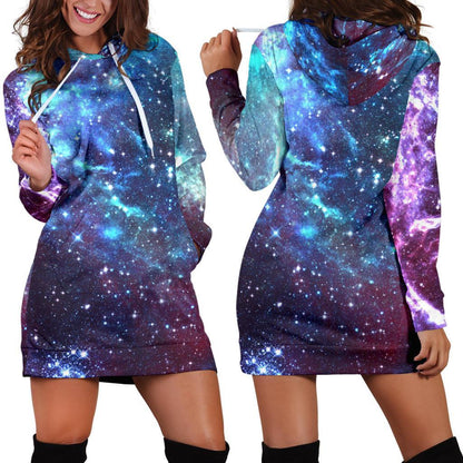 Starfield Nebula Galaxy Space Print Hoodie Dress GearFrost