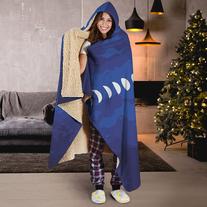 Starry Sky Lunar Phase Print Hooded Blanket