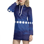 Starry Sky Lunar Phase Print Pullover Hoodie Dress