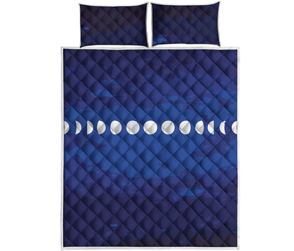 Starry Sky Lunar Phase Print Quilt Bed Set