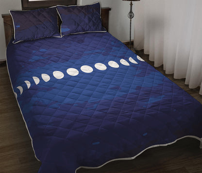 Starry Sky Lunar Phase Print Quilt Bed Set