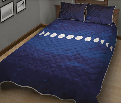Starry Sky Lunar Phase Print Quilt Bed Set