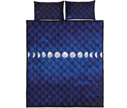 Starry Sky Lunar Phase Print Quilt Bed Set