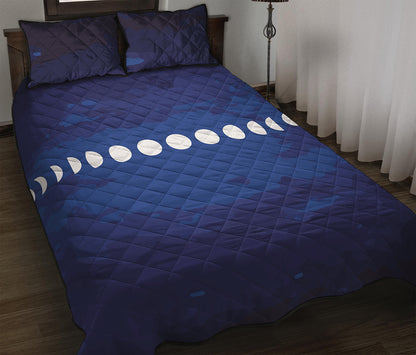 Starry Sky Lunar Phase Print Quilt Bed Set