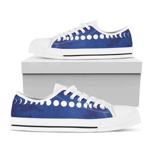 Starry Sky Lunar Phase Print White Low Top Shoes