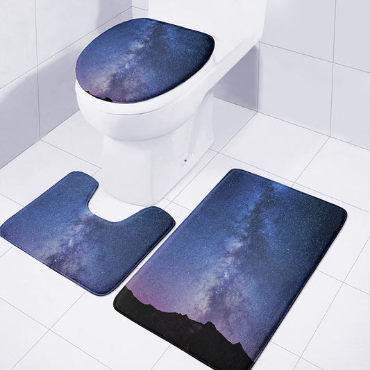 Stars Night Milky Way Print 3 Piece Bath Mat Set