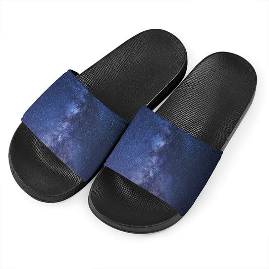 Stars Night Milky Way Print Black Slide Sandals
